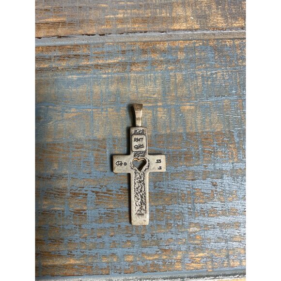 RMT Pollack Sterling .925 & 14K Yellow Gold Heart Cross Pendant - Picture 3 of 3
